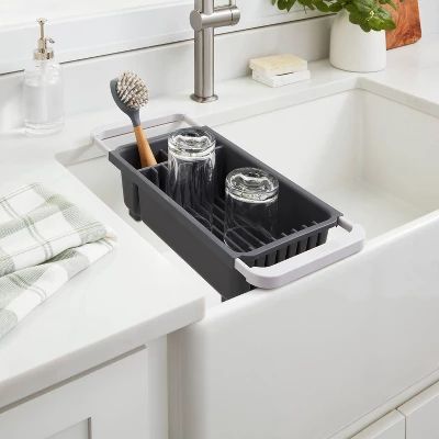 Over The Sink Dish Drainer Gray - Brightroom™: Freestanding Dish Drying Rack & Sponge Holder, Polypropylene, Hand Wash 1 Over The Sink Dish Drainer Gray - Brightroom™: Freestanding Dish Drying Rack & Sponge Holder, Polypropylene, Hand Wash