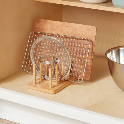 Wood 4 Slot Cutting Board Pan Lid Organizer Yellow - Brightroom™ 1 Wood 4 Slot Cutting Board Pan Lid Organizer Yellow - Brightroom™