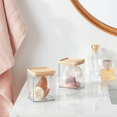 Extra Small Clear Canister With Bamboo Lid 2pk - Brightroom™ 1 Extra Small Clear Canister With Bamboo Lid 2pk - Brightroom™