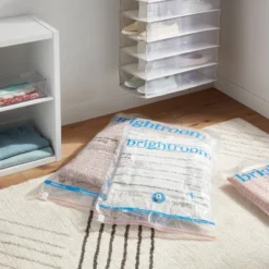 3pc Cube Compression Bags Set Clear - Brightroom™: Vacuum Seal Storage For Clothes & Bedding, Zipper Closure