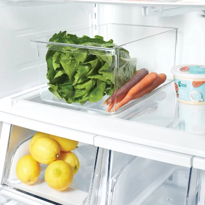 Large Wide Fridge And Pantry Organizer Bin - Brightroom™: Clear Freezer-Safe Storage, 14.5"x9.14"x6" 1 Large Wide Fridge And Pantry Organizer Bin - Brightroom™: Clear Freezer-Safe Storage, 14.5"x9.14"x6"