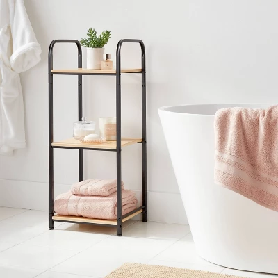 Short Bath Wood Storage Tower Black Metal - Brightroom™: Powder-Coated MDF, Fixed Shelves, Rust-Resistant 1 Short Bath Wood Storage Tower Black Metal - Brightroom™: Powder-Coated MDF, Fixed Shelves, Rust-Resistant