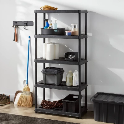 5 Tier Plastic Shelf Unit Black - Brightroom™: Utility Storage Shelving, 5 Open Shelves, 150 Lb Capacity, 73.5" Height 1 5 Tier Plastic Shelf Unit Black - Brightroom™: Utility Storage Shelving, 5 Open Shelves, 150 Lb Capacity, 73.5" Height