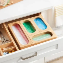 Natural Plastic Food Storage Bag Organizer Yellow - Brightroom™: Freestanding Bag Holder, Kitchen Dispenser, 12.75"x12.75"