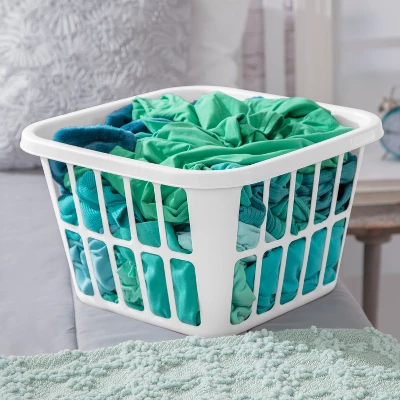 1.25bu Laundry Basket White - Brightroom™: Plastic Clothes Hamper With Built-In Handles, Medium Size, Portable Storage 2 1.25bu Laundry Basket White - Brightroom™: Plastic Clothes Hamper With Built-In Handles, Medium Size, Portable Storage - Image 2