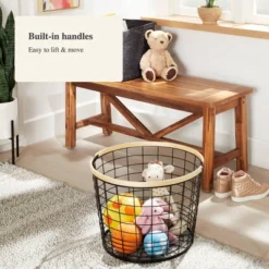 Round Black Wire With Natural Wood Handles Floor Basket - Brightroom™ 6 Round Black Wire With Natural Wood Handles Floor Basket - Brightroom™ -Home Comfort Store GUEST 531efaff 169e 49d9 b5e7 00e6d8495d4f