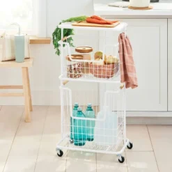Wire Wood Basket Cart - White - Brightroom™