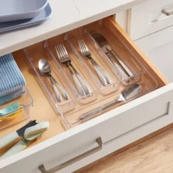 5 Compartment Plastic Drawer Flatware Organizer - Brightroom™: Clear In-Drawer Silverware Tray, Contemporary Kitchen Storage