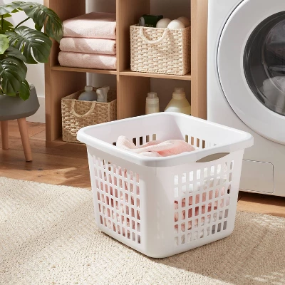 1.5bu Plastic Square Laundry Basket - Brightroom™: Medium White Clothes Hamper With Built-In Handles, Portable Storage 1 1.5bu Plastic Square Laundry Basket - Brightroom™: Medium White Clothes Hamper With Built-In Handles, Portable Storage