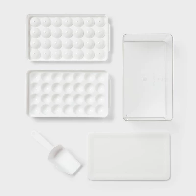 Ice Cube Tray With Lid Bin And Scoop White - Brightroom™: 28-Cavity Plastic Ice Maker Tray & Bucket For Freezer 2 Ice Cube Tray With Lid Bin And Scoop White - Brightroom™: 28-Cavity Plastic Ice Maker Tray & Bucket For Freezer - Image 2