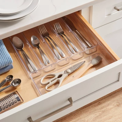 6 Compartment Plastic Drawer Flatware Organizer - Brightroom™: Clear In-Drawer Silverware Tray, Contemporary Style 1 6 Compartment Plastic Drawer Flatware Organizer - Brightroom™: Clear In-Drawer Silverware Tray, Contemporary Style