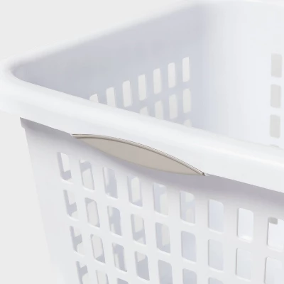 1.5bu Plastic Square Laundry Basket - Brightroom™: Medium White Clothes Hamper With Built-In Handles, Portable Storage 2 1.5bu Plastic Square Laundry Basket - Brightroom™: Medium White Clothes Hamper With Built-In Handles, Portable Storage - Image 2