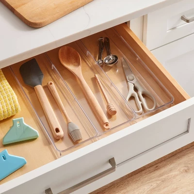 3 Compartment Plastic Drawer Flatware Organizer - Brightroom™: Clear In-Drawer Storage, Contemporary Style, 16"x13" 1 3 Compartment Plastic Drawer Flatware Organizer - Brightroom™: Clear In-Drawer Storage, Contemporary Style, 16"x13"
