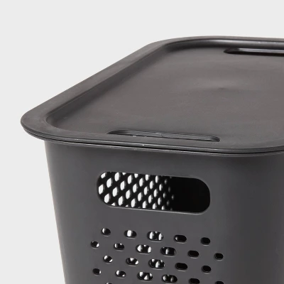 Narrow Large Decorative Plastic Bin Black - Brightroom™: Modern Storage With Cut-Out Handles, 13" Cube Compatible 2 Narrow Large Decorative Plastic Bin Black - Brightroom™: Modern Storage With Cut-Out Handles, 13" Cube Compatible - Image 2