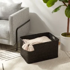 XL Washed Woven Rattan Crate Black - Brightroom™: Decorative Storage Basket, Rectangle, Air Dry, 22"x15"x13.25"