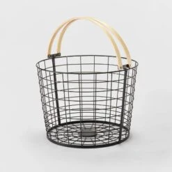 Round Black Wire With Natural Wood Handles Floor Basket - Brightroom™ 7 Round Black Wire With Natural Wood Handles Floor Basket - Brightroom™ -Home Comfort Store GUEST 96a85611 d85f 4469 95c9 38a133b60f86