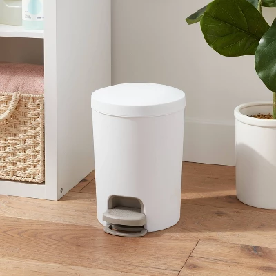1.6gal Round Step Trash Can - Brightroom™: Compact Pedal-Operated Lid, Small Bathroom Bin, Textured White Finish 1 1.6gal Round Step Trash Can - Brightroom™: Compact Pedal-Operated Lid, Small Bathroom Bin, Textured White Finish