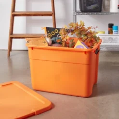 20gal Halloween Latching Storage Tote Orange - Brightroom™