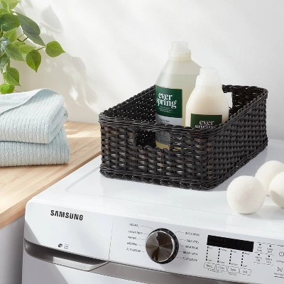 Woven Rattan Folio Bin Black Washed - Brightroom™: Rectangle Decorative Basket, 17''x12''x6'' Air Dry Care 1 Woven Rattan Folio Bin Black Washed - Brightroom™: Rectangle Decorative Basket, 17''x12''x6'' Air Dry Care