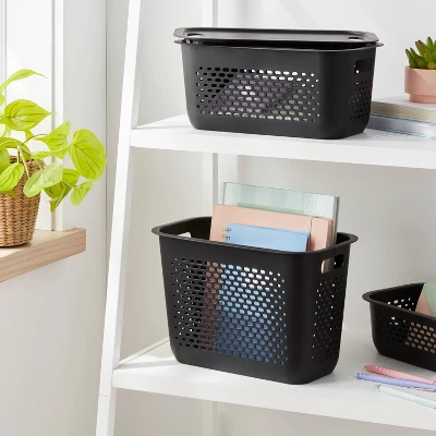Narrow Large Decorative Plastic Bin Black - Brightroom™: Modern Storage With Cut-Out Handles, 13" Cube Compatible 1 Narrow Large Decorative Plastic Bin Black - Brightroom™: Modern Storage With Cut-Out Handles, 13" Cube Compatible