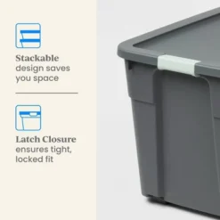 12gal Latching Storage Tote - Brightroom™: Stackable Gray Utility Bin With Lid, Portable Universal Organizer 8 12gal Latching Storage Tote - Brightroom™: Stackable Gray Utility Bin With Lid, Portable Universal Organizer -Home Comfort Store GUEST c411b0b2 f708 4c68 acbb d6d0338906b3