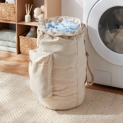 Canvas Backpack Laundry Bag - Brightroom™: Linen Backpack Hamper, 50L Capacity, Multipurpose, Beige, 1 Handle 1 Canvas Backpack Laundry Bag - Brightroom™: Linen Backpack Hamper, 50L Capacity, Multipurpose, Beige, 1 Handle