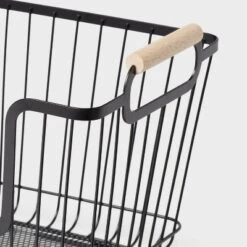 Metal Stackable Wire Pantry Basket With Rubber Wood Handle Black - Brightroom™: Kitchen Storage Organizer, 9"x13.5" 5 Metal Stackable Wire Pantry Basket With Rubber Wood Handle Black - Brightroom™: Kitchen Storage Organizer, 9"x13.5" -Home Comfort Store GUEST caedbd0d 0635 4243 8fd2 add6d1f4a2d5