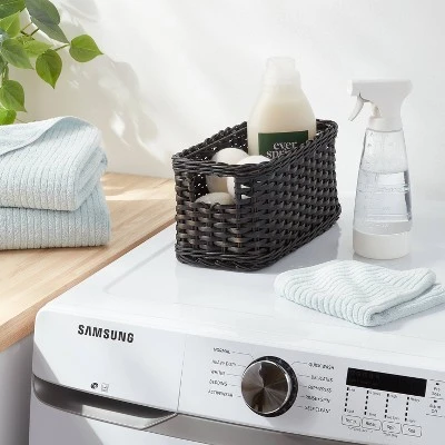 Black Washed Woven Rattan Bin Small - Brightroom™: Decorative Rectangle Basket, 12"x6"x6", Air Dry Care 1 Black Washed Woven Rattan Bin Small - Brightroom™: Decorative Rectangle Basket, 12"x6"x6", Air Dry Care