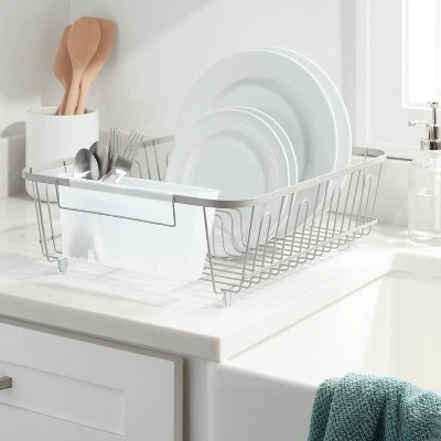 Large Steel Dish Drainer Brushed Nickel - Brightroom™: Freestanding Dish Drying Rack With Utensil Holder 1 Large Steel Dish Drainer Brushed Nickel - Brightroom™: Freestanding Dish Drying Rack With Utensil Holder