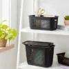 Narrow Medium Decorative Plastic Bin Black - Brightroom™: Modern Storage With Cut-Out Handles, 13" Cube Compatible