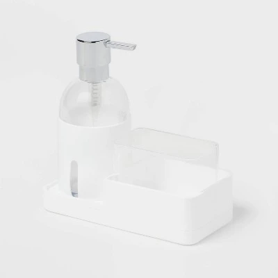 Plastic Soap Pump With Silicone Holder With Caddy & Tray White - Brightroom™: Kitchen Soap Caddy Dispenser 2 Plastic Soap Pump With Silicone Holder With Caddy & Tray White - Brightroom™: Kitchen Soap Caddy Dispenser - Image 2